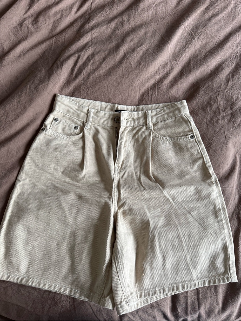 Nasty Gal Cream High-Waist Denim Shorts